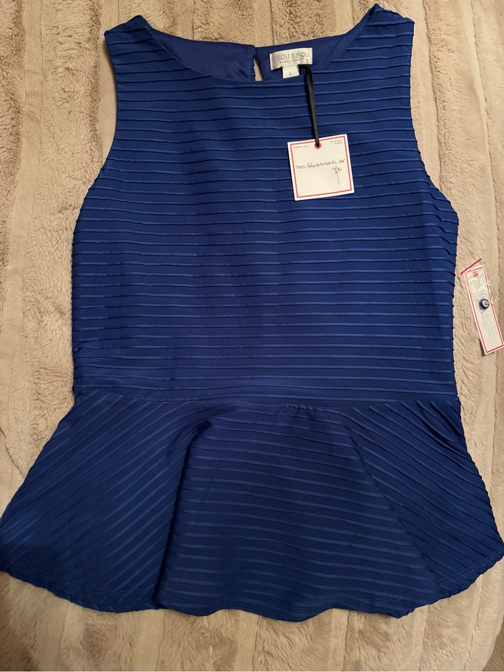 Bisou Bisou Blue Textured Peplum top